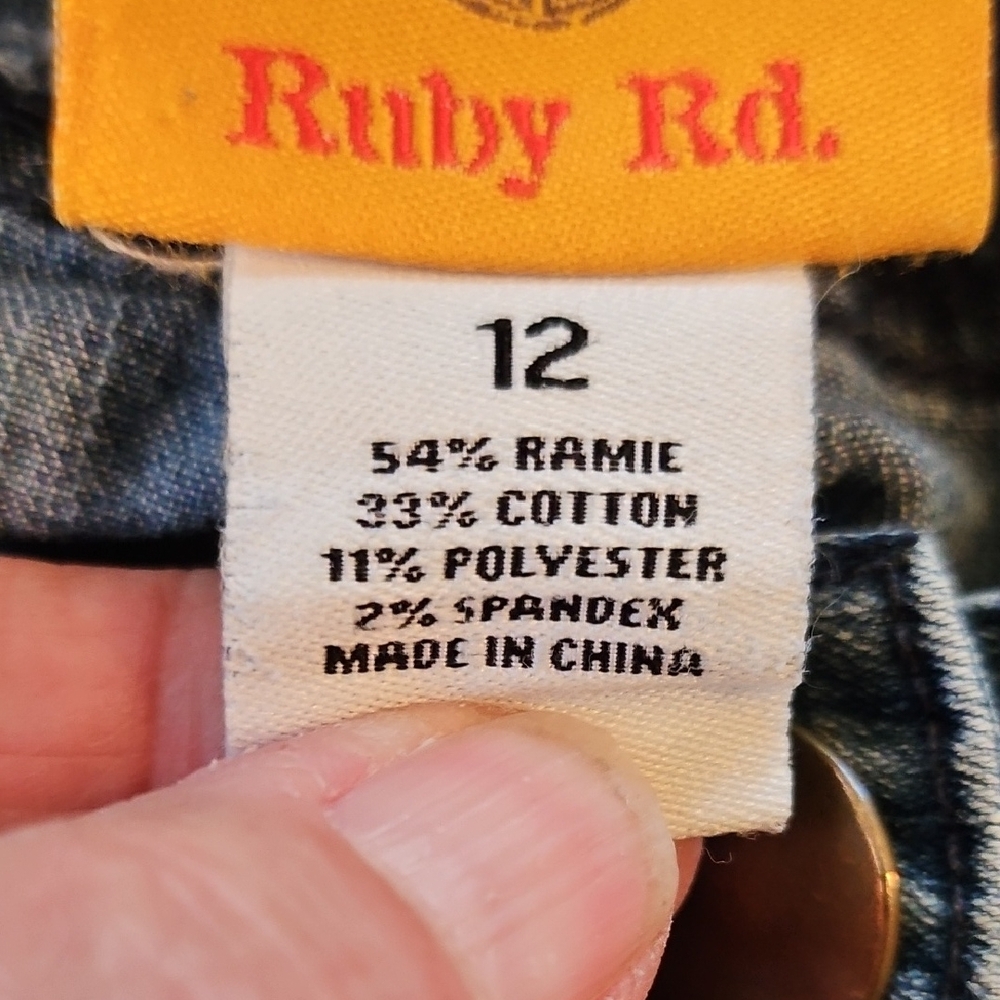Ruby Rd. Blue Denim  Capris With Decorative Stripe - Picture 7 of 8